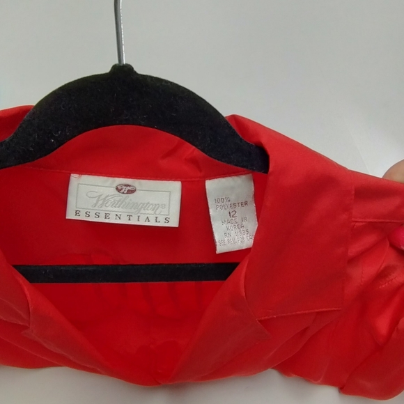 Worthington essentials red blouse button down collared shirt sz 12 short sleeve - Picture 3 of 3